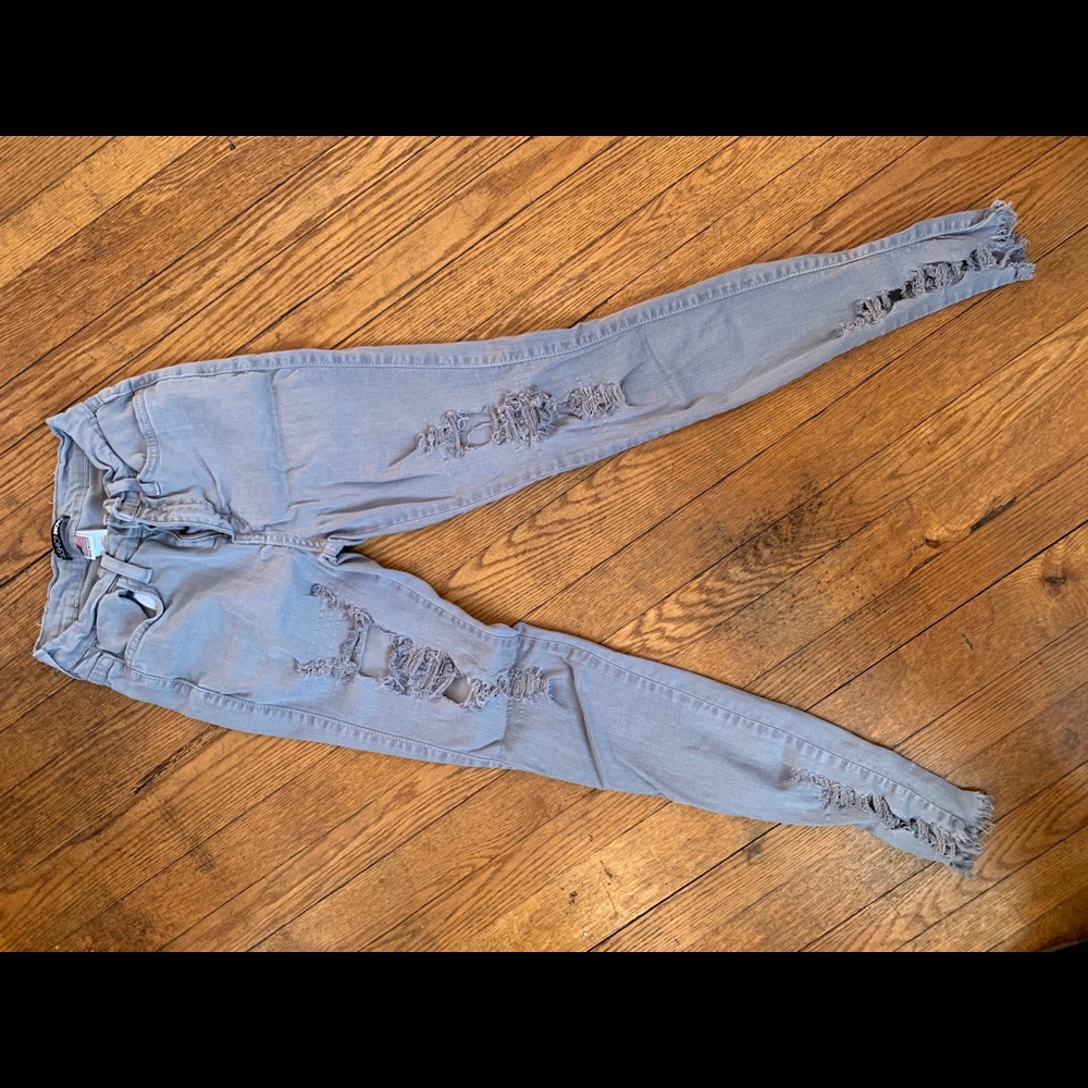 Fashion Nova Gray Ripped Skinny Jeans